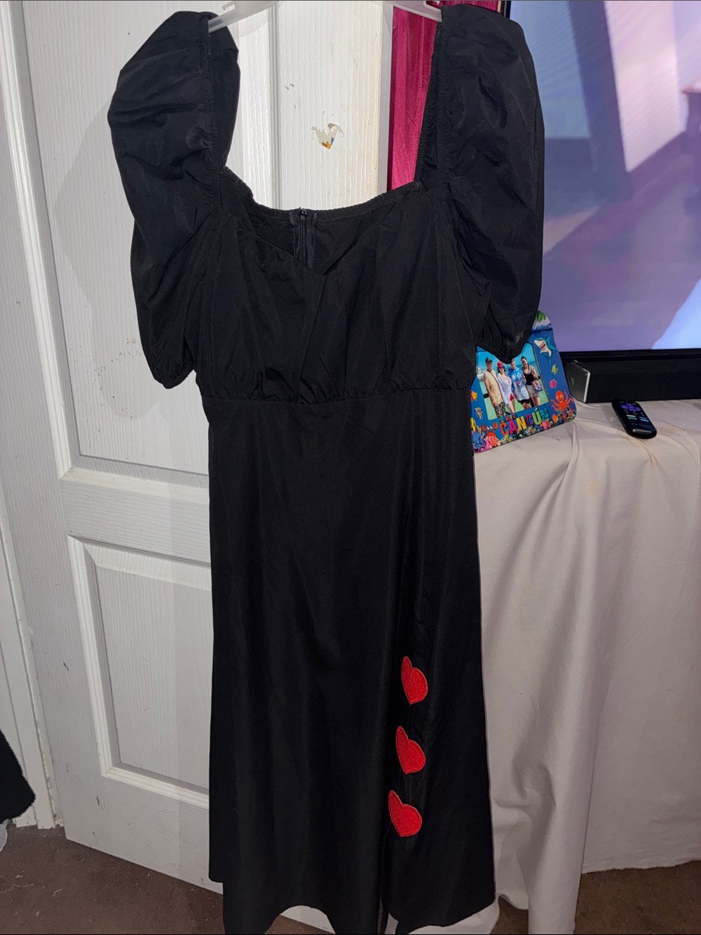 SHEIN Black Midi Dress with Red Heart Details